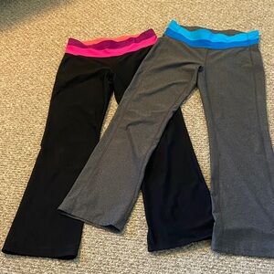 Women's Bootcut Yoga Pants. Lot of 2 Colorful Wide Waistbands Both Size Medium